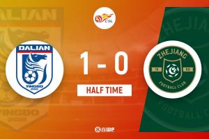 半场-廖锦涛策动+补射破门方昊失良机 大连英博暂1-0浙江