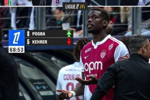 33岁博格巴时隔5个月重回赛场，至今为摩纳哥出战4场共计51分钟