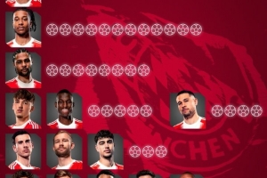 拜仁德甲105球:凯恩31球、迪亚斯15球、奥利塞12球 杰哥卡尔各5球