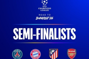 欧冠半决赛开球时间：29日3点巴黎vs拜仁，30日3点马竞vs阿森纳