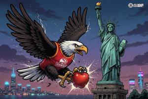 我老鹰要尝尝你这纽约的苹果是什么口味 太激动没抓稳差点掉下去